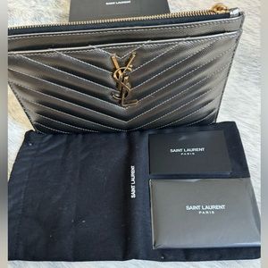 YSL Monogram Small Ziptop Bill Pouch in Grained Leather